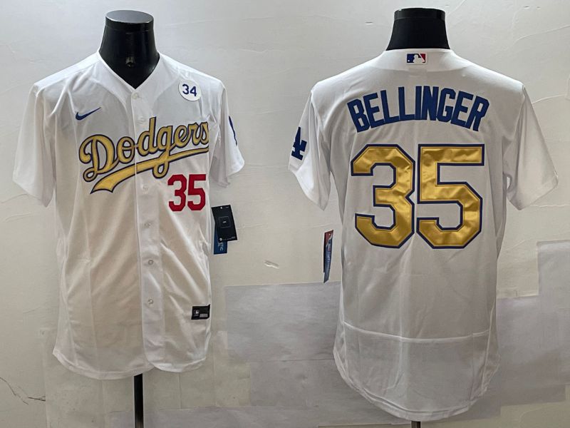 Men Los Angeles Dodgers #35 Bellinger White Elite 2025 Nike MLB Jersey style 7